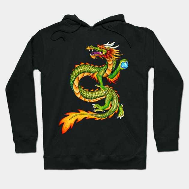 Colorful Cartoon Green Chinese Dragon Hoodie by rebeccawangart